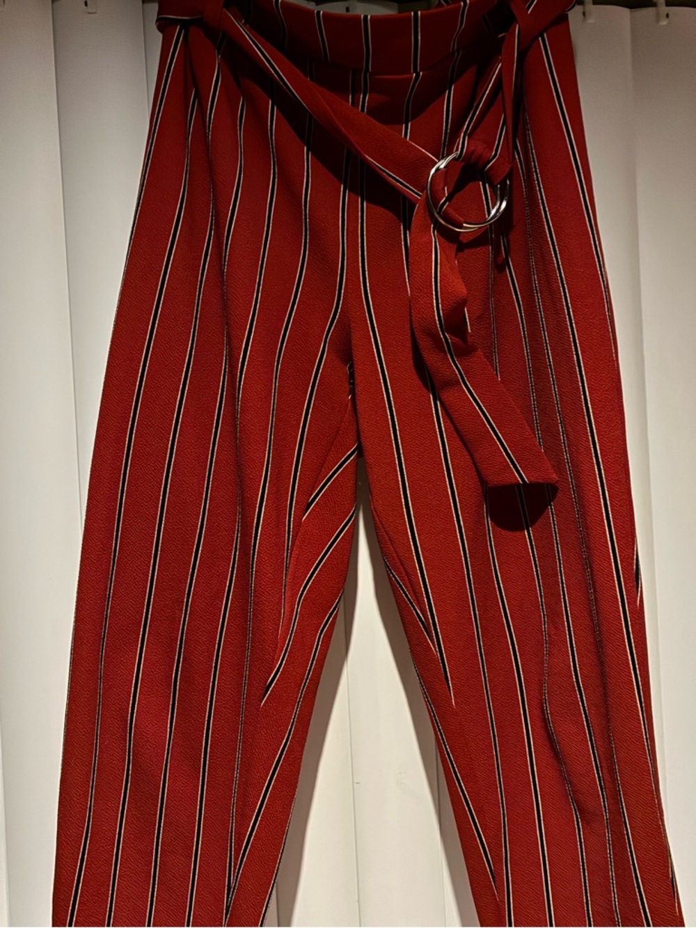 Ultra Flirt Red Striped High-Waist Pants with Belt